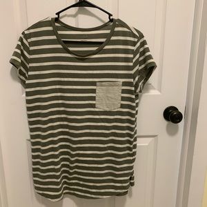 Olive and White Striped Maternity Tee